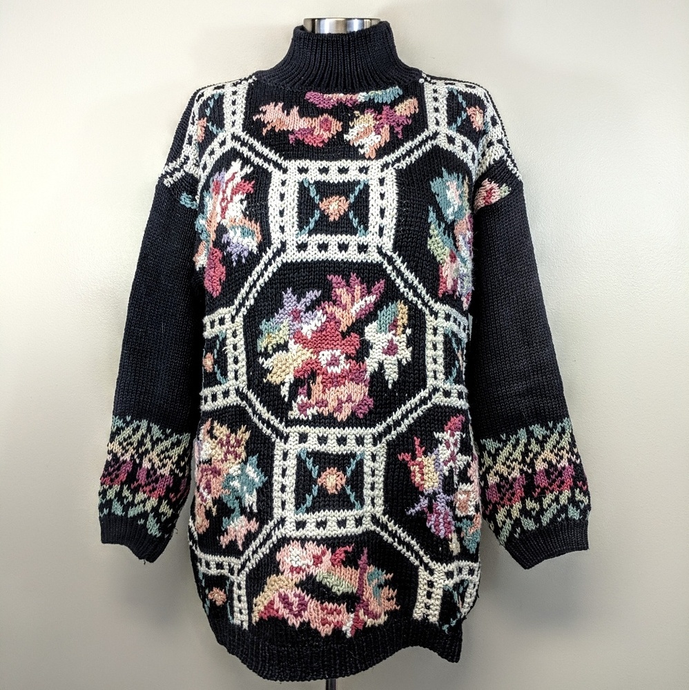 Vintage 80's Grandma Floral Oversized Cotton Blend Sweater